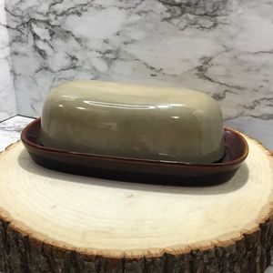 Vintage 2pc Stoneware Butter Dish Set by Sango